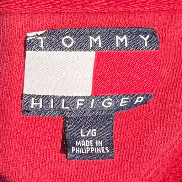 Tommy Hilfiger Red Hoodie sweatshirt Jacket Large full Zip spell Out men vTG Y2K - Picture 6 of 9